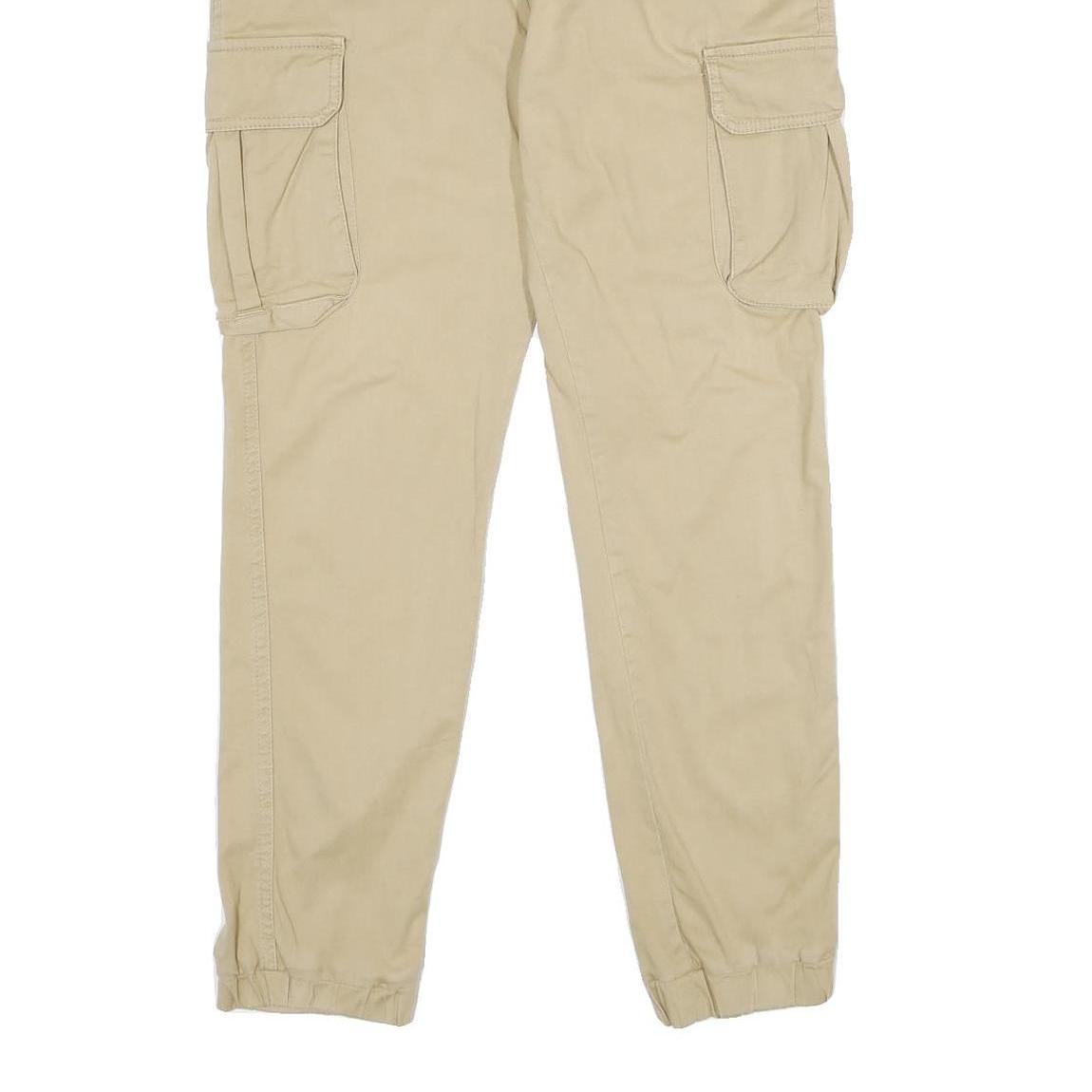 YOURTURN Mens Regular Fit Beige Cargo Trousers W34 L30 Cotton Blend Zip Pockets
