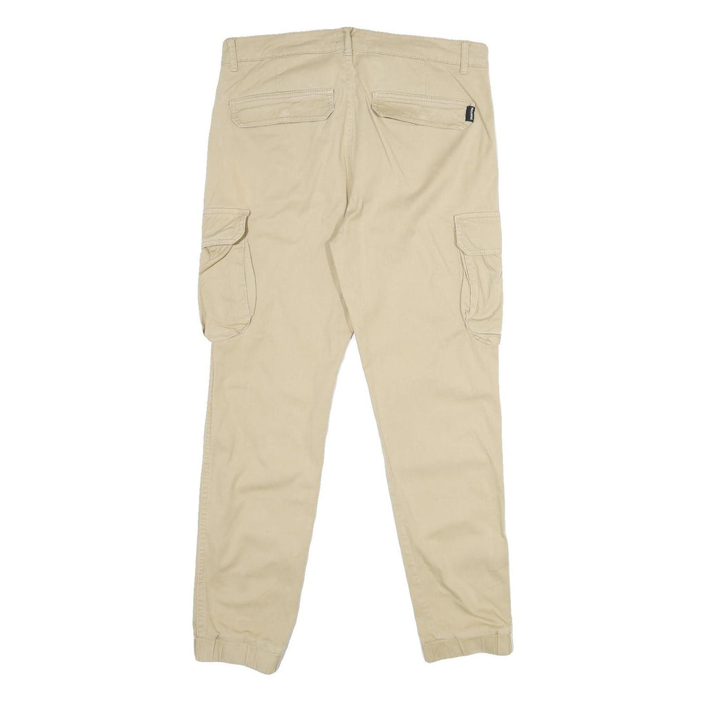 YOURTURN Mens Regular Fit Beige Cargo Trousers W34 L30 Cotton Blend Zip Pockets