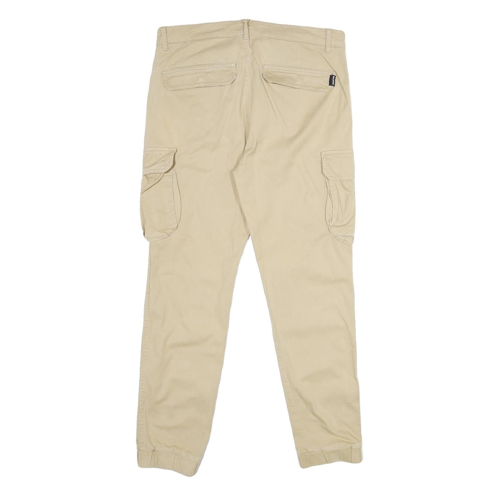 YOURTURN Mens Regular Fit Beige Cargo Trousers W34 L30 Cotton Blend Zip Pockets