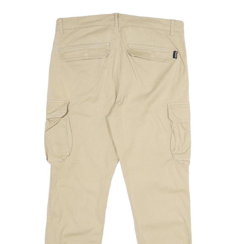 YOURTURN Mens Regular Fit Beige Cargo Trousers W34 L30 Cotton Blend Zip Pockets