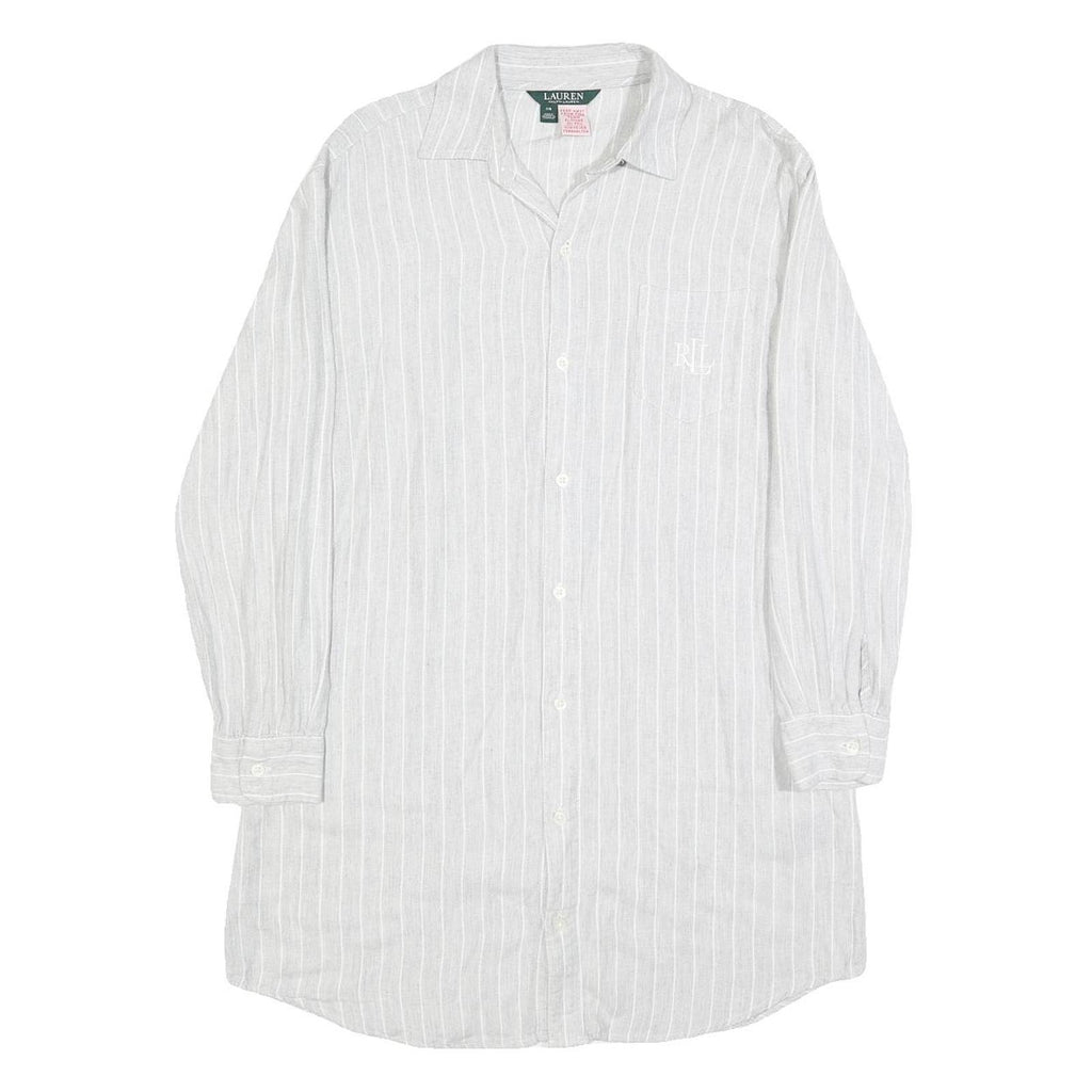 LAUREN RALPH LAUREN Womens White Striped Shirt Dress Cotton Blend Long Sleeve XS