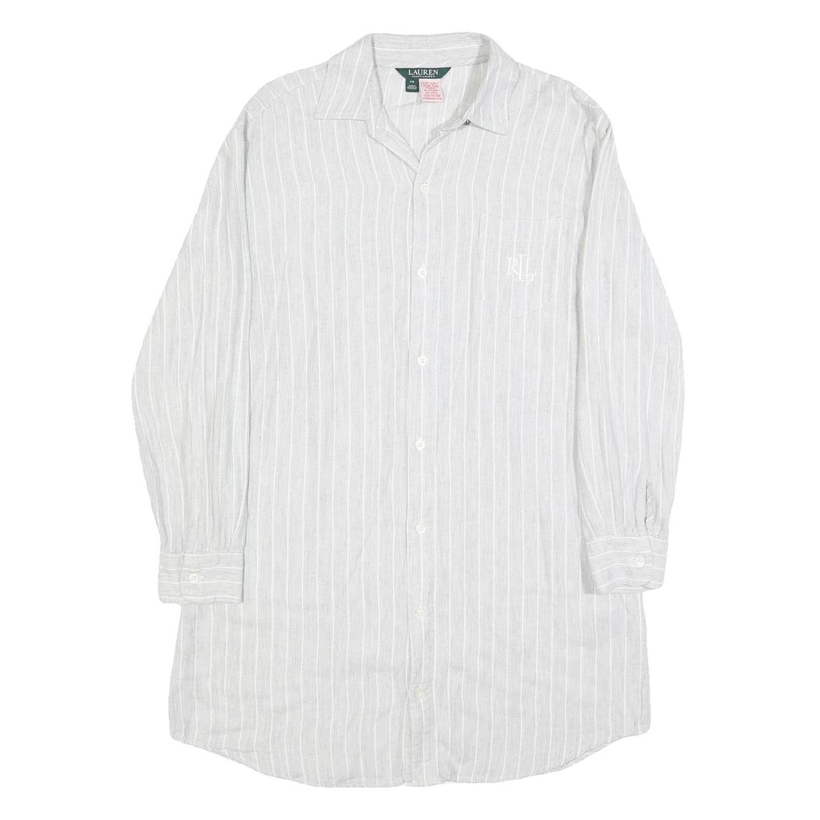 LAUREN RALPH LAUREN Womens White Striped Shirt Dress Cotton Blend Long Sleeve XS