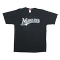 MAJESTIC Mens Black Marlins Graphic T-Shirt L Short Sleeve Crew Neck Delgado 25