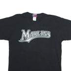 MAJESTIC Mens Black Marlins Graphic T-Shirt L Short Sleeve Crew Neck Delgado 25