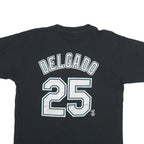 MAJESTIC Mens Black Marlins Graphic T-Shirt L Short Sleeve Crew Neck Delgado 25