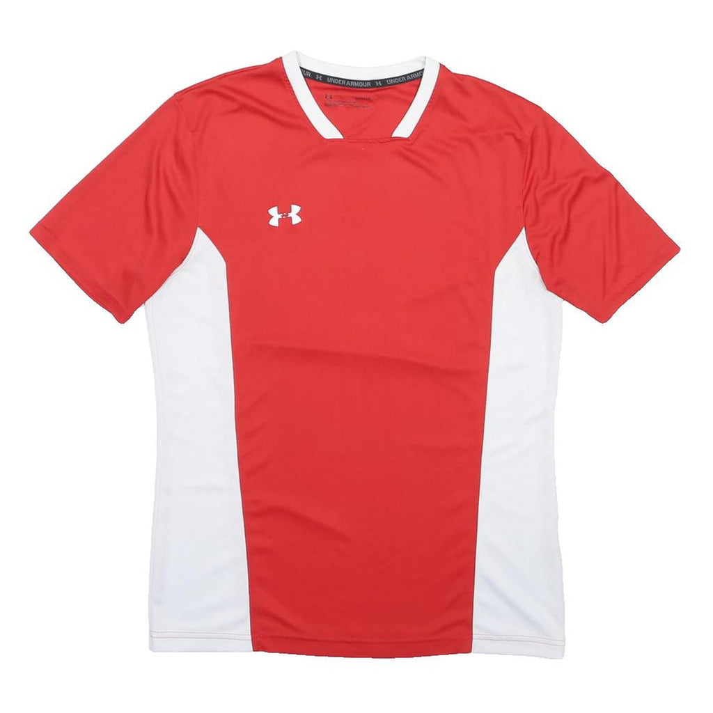 UNDER ARMOUR Mens Red & White Graphic T-Shirt L Short Sleeve V-Neck Performance