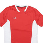 UNDER ARMOUR Mens Red & White Graphic T-Shirt L Short Sleeve V-Neck Performance