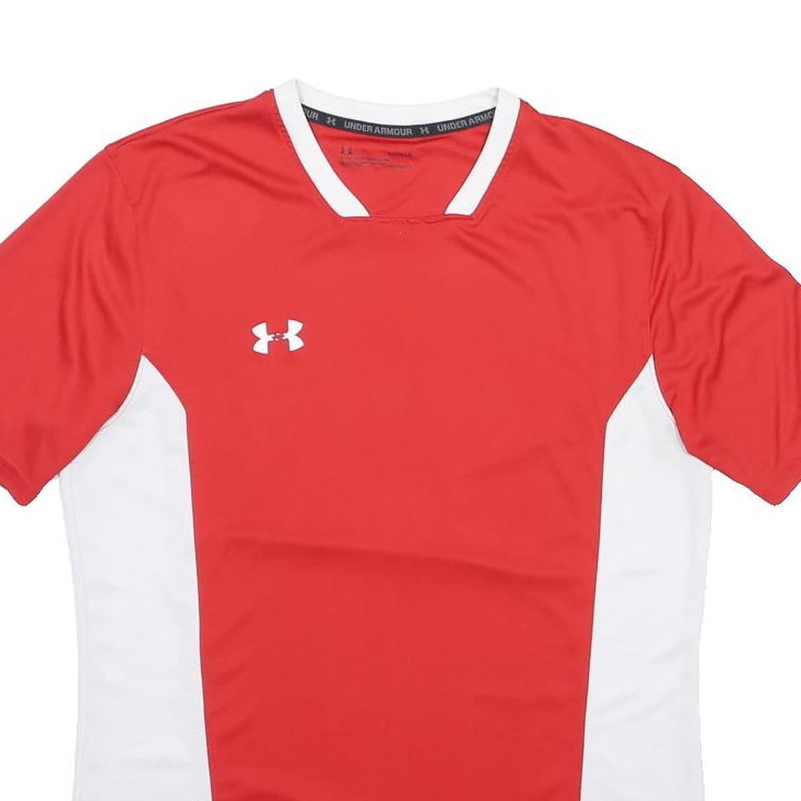 UNDER ARMOUR Mens Red & White Graphic T-Shirt L Short Sleeve V-Neck Performance