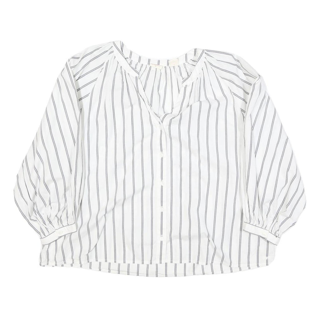 LEVI'S Womens White Blue Stripe Shirt Long Sleeve Button Neck XL Cotton Blend