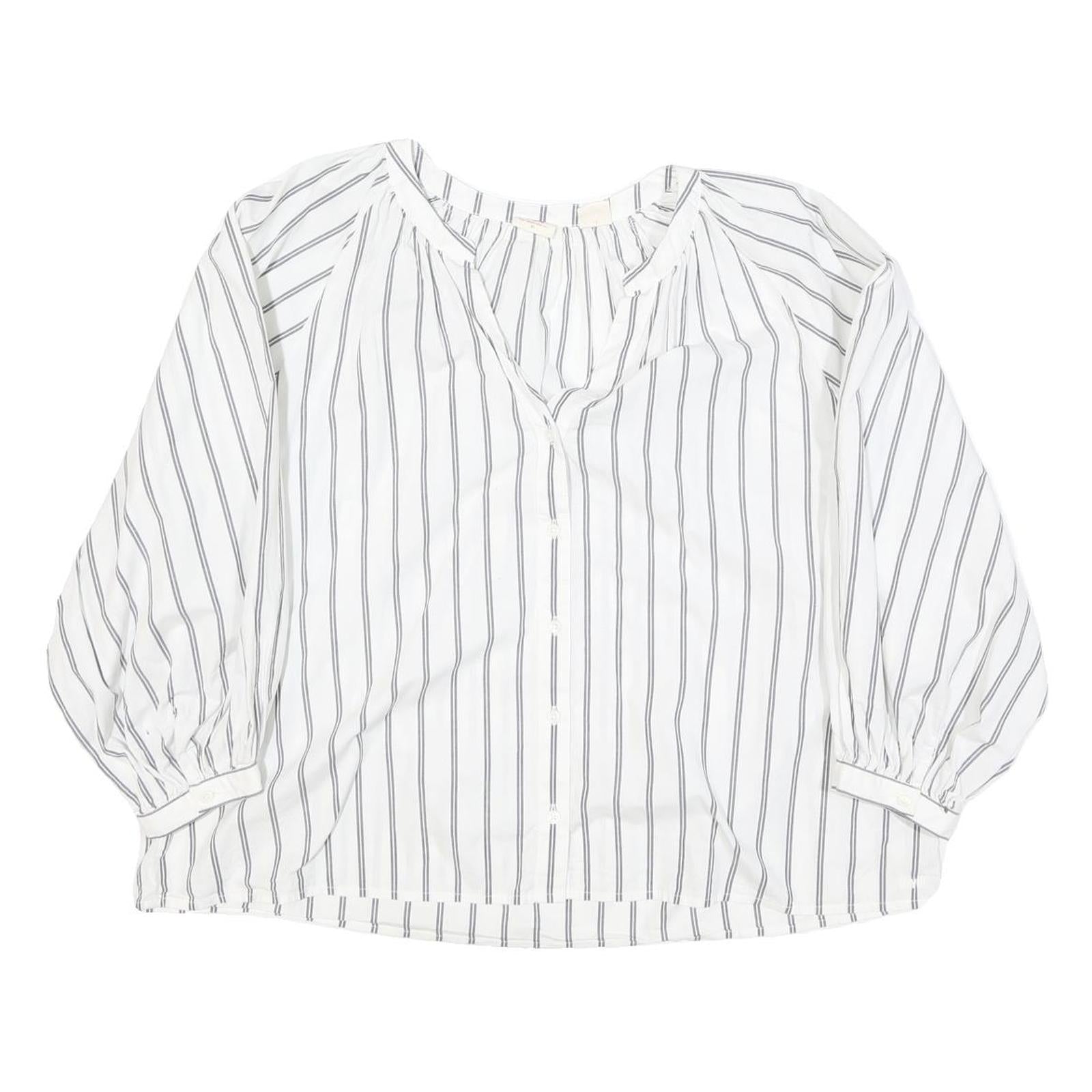 LEVI'S Womens White Blue Stripe Shirt Long Sleeve Button Neck XL Cotton Blend