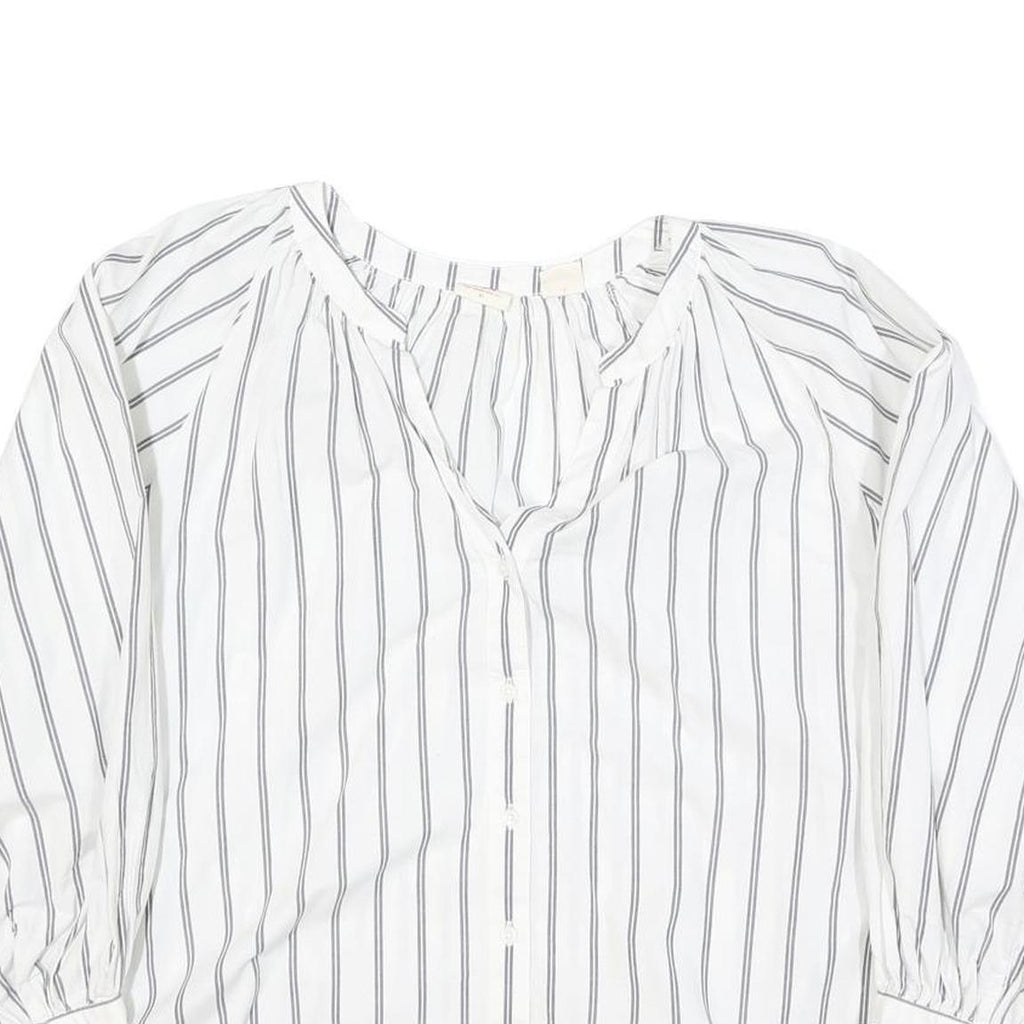 LEVI'S Womens White Blue Stripe Shirt Long Sleeve Button Neck XL Cotton Blend
