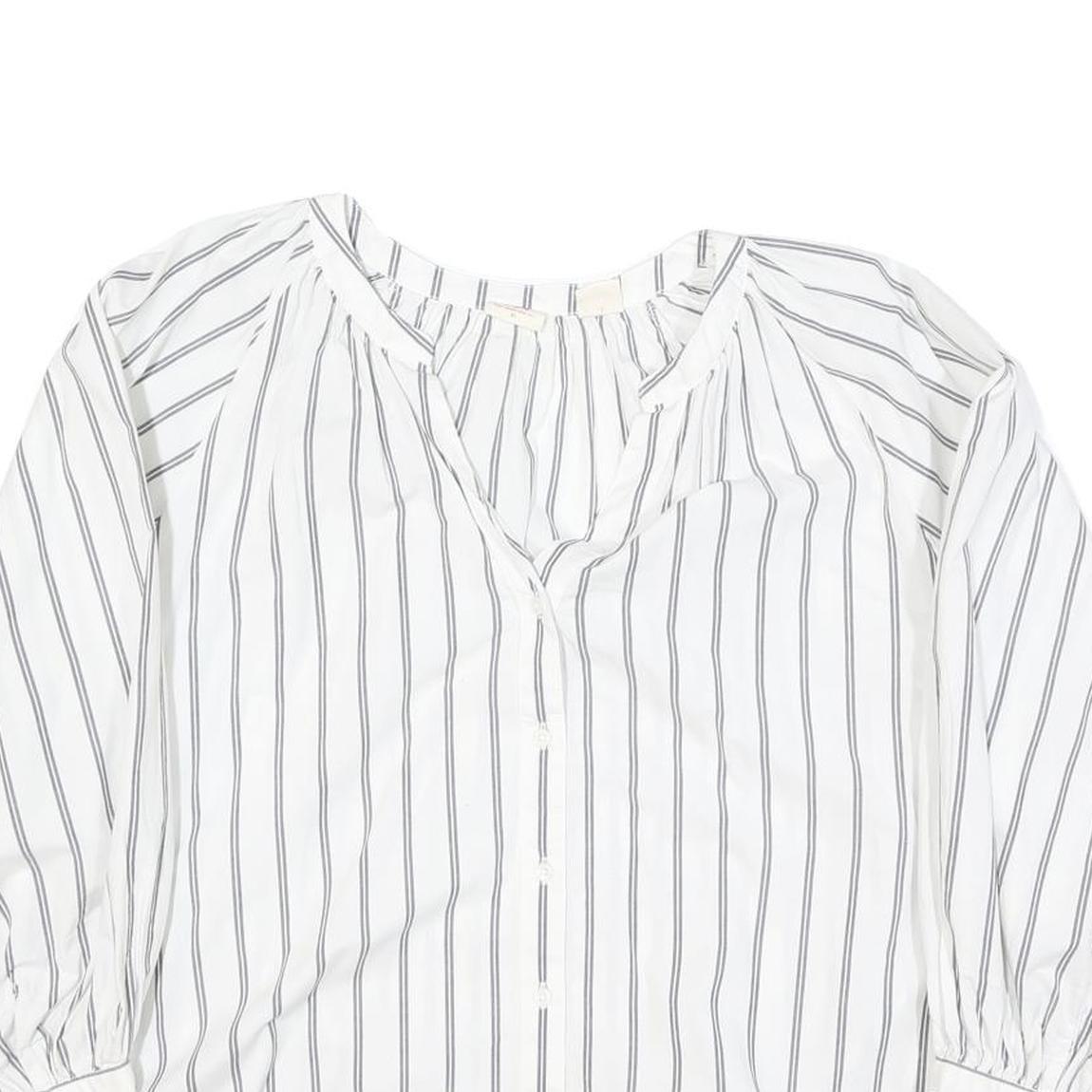 LEVI'S Womens White Blue Stripe Shirt Long Sleeve Button Neck XL Cotton Blend