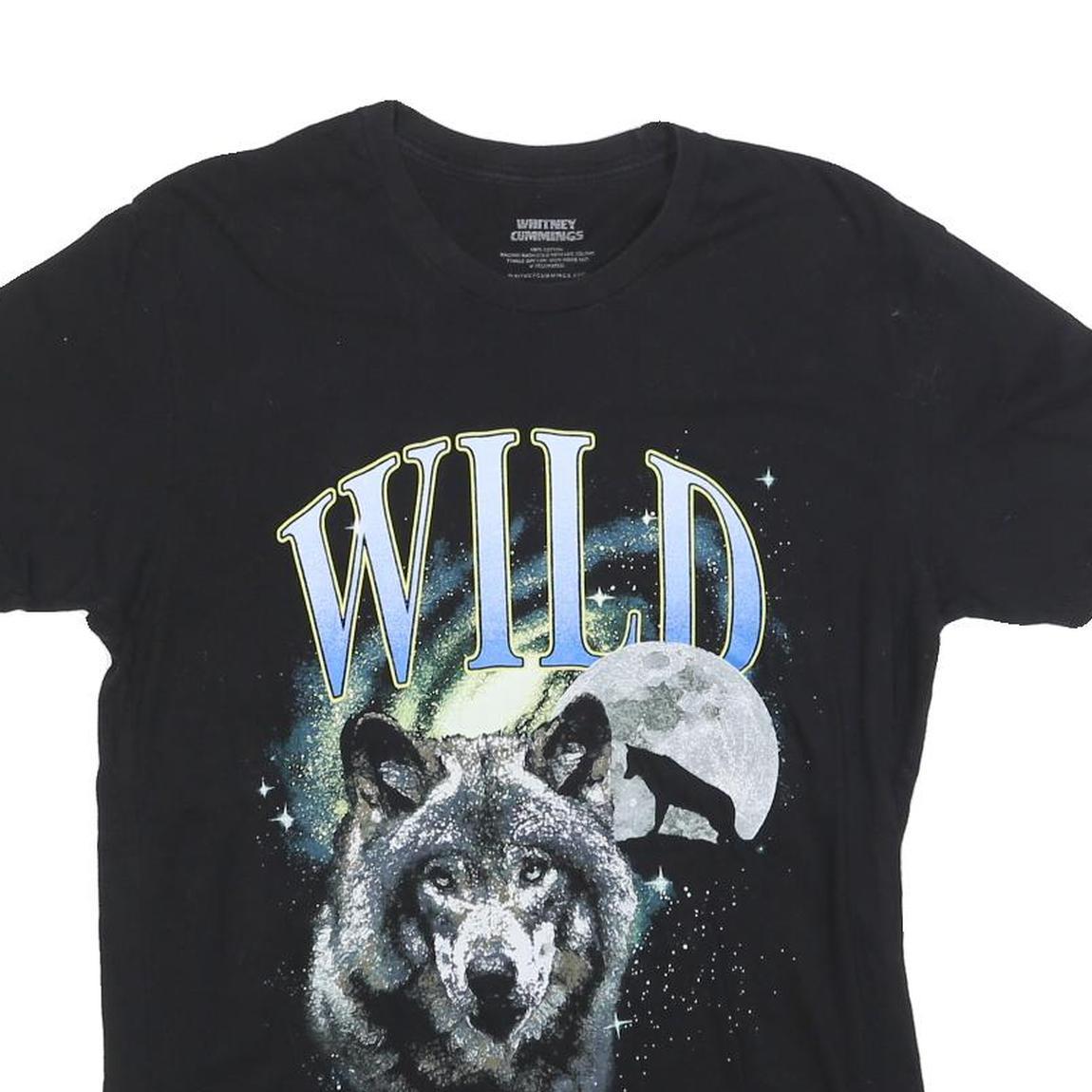 WHITNEY CUMMINGS Womens Black Wolf Graphic T-Shirt M Short Sleeve Crew Neck Wild