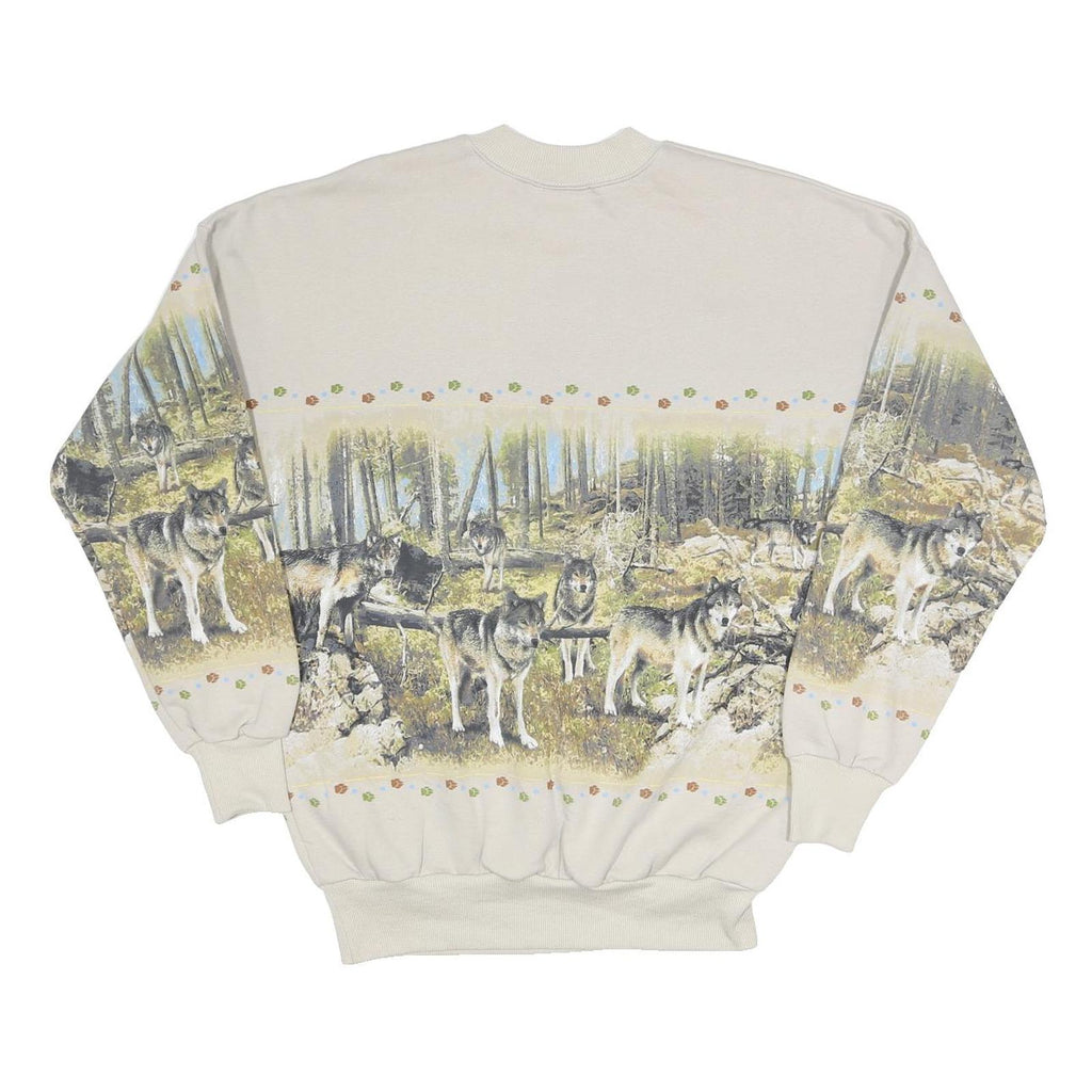 CANADA Womens Cream Sweatshirt M Wolves Printed Cotton Blend Crew Neck Casual