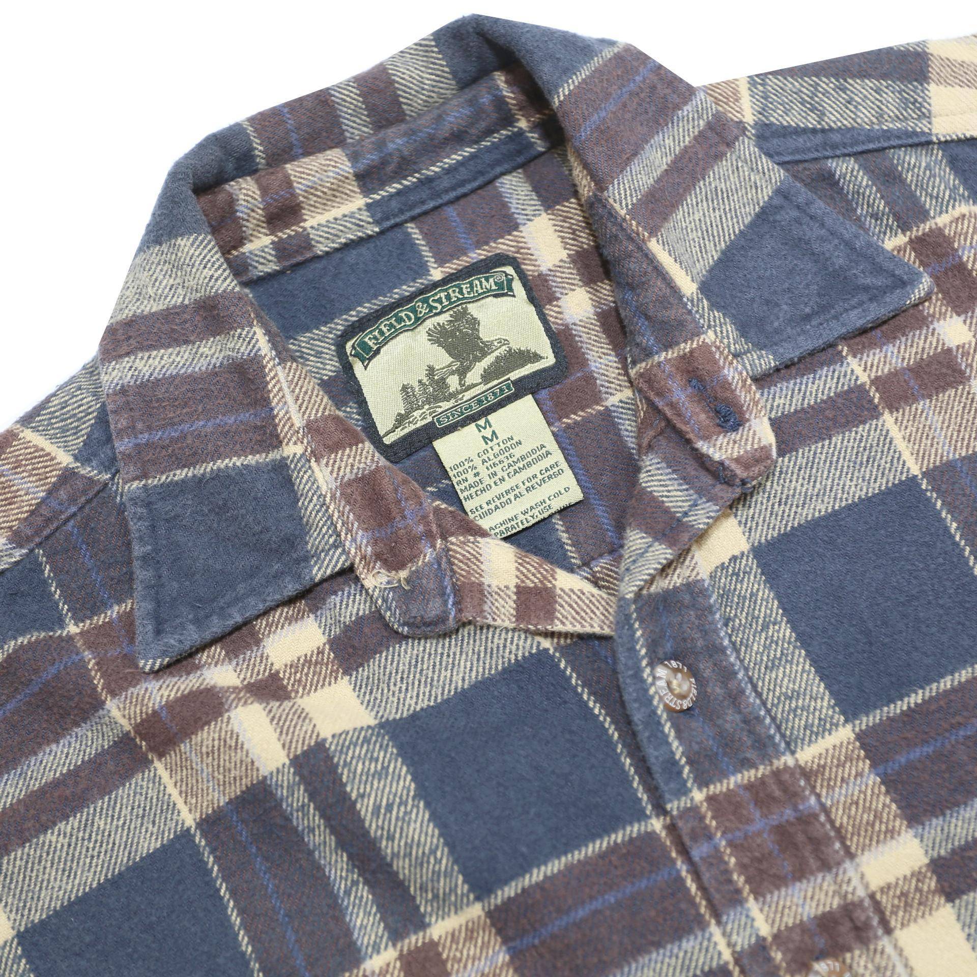 FIELD & STREAM Mens Blue & Brown Check Shirt M Cotton Casual Workwear