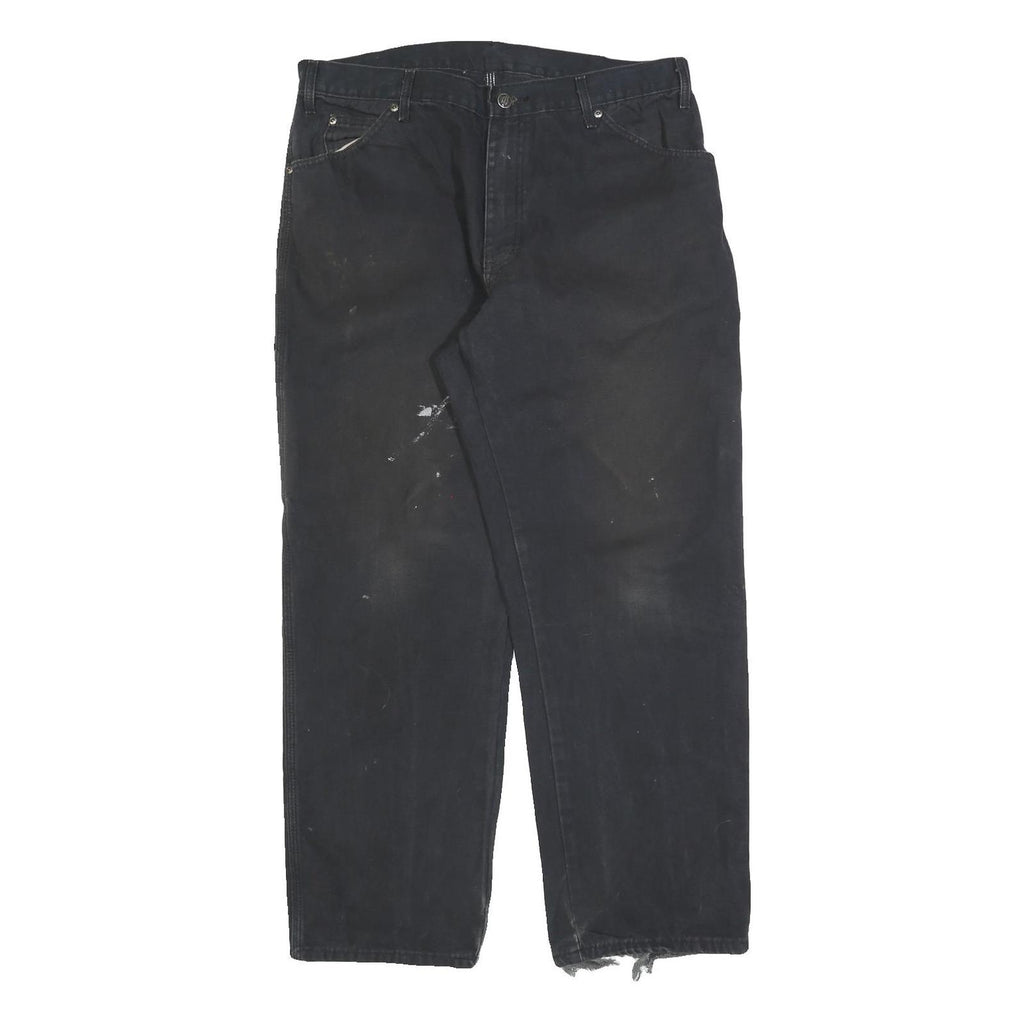 DICKIES Mens Cotton Blend Black Relaxed Loose Fit Trousers W36 L30 Workwear