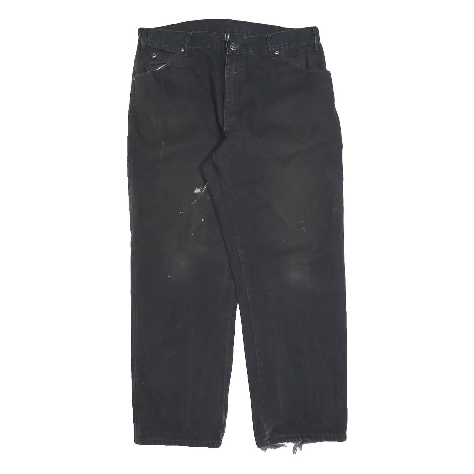DICKIES Mens Cotton Blend Black Relaxed Loose Fit Trousers W36 L30 Workwear