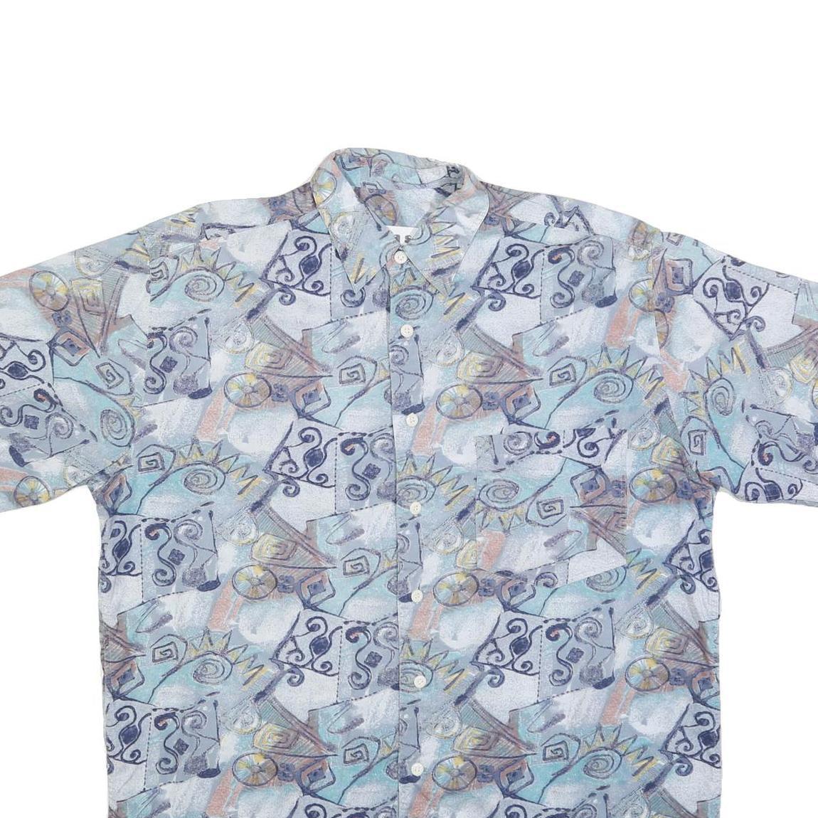 JAS Mens Blue Abstract Pattern Cotton Blend Shirt L Casual Button Up Summer