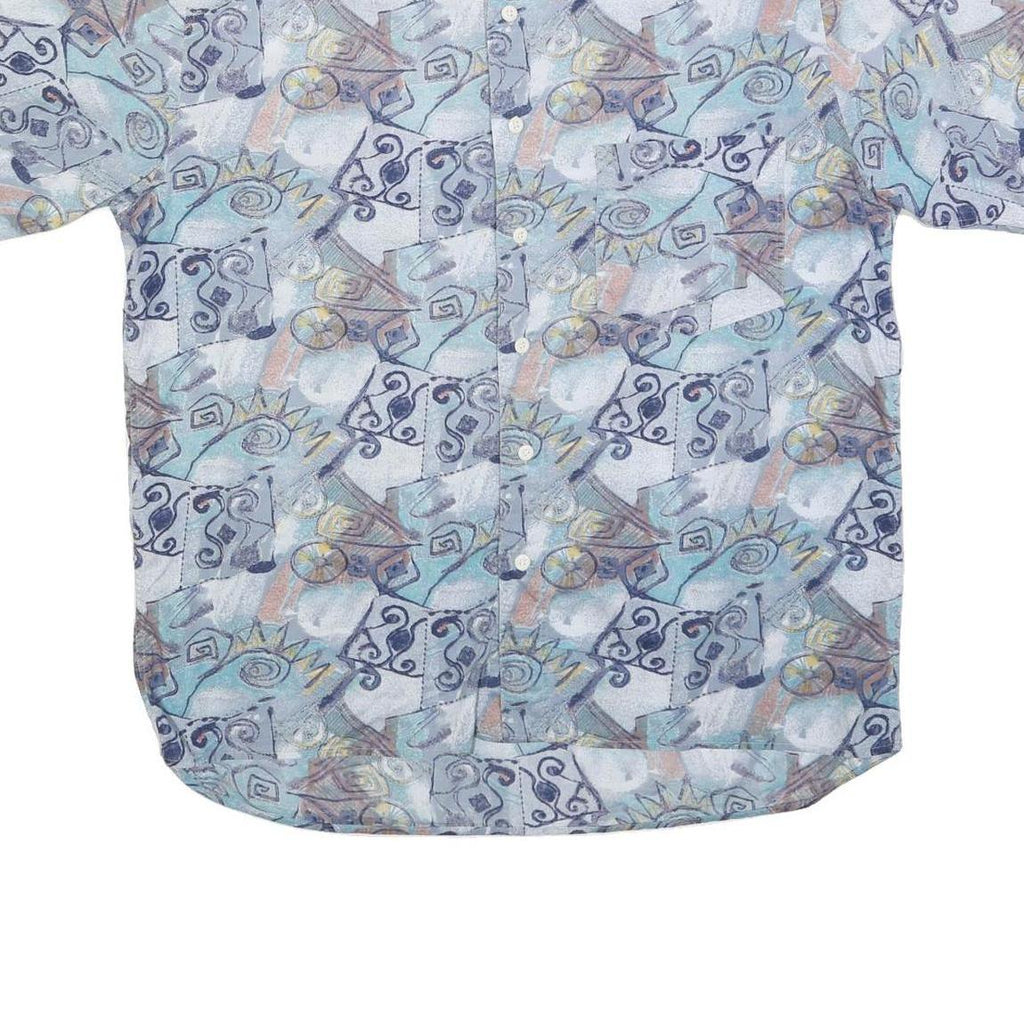 JAS Mens Blue Abstract Pattern Cotton Blend Shirt L Casual Button Up Summer