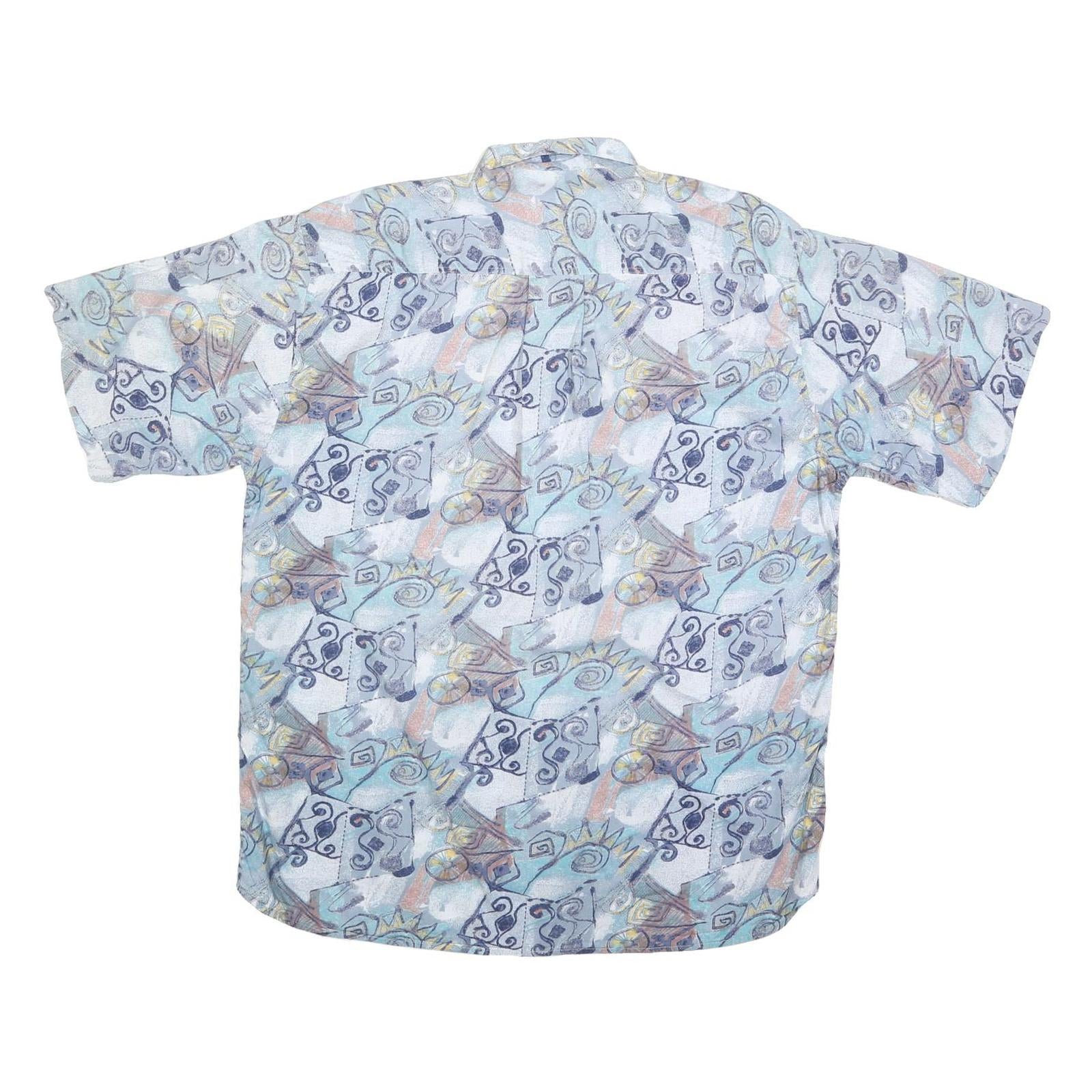 JAS Mens Blue Abstract Pattern Cotton Blend Shirt L Casual Button Up Summer