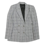 ZARA Womens Grey Check Blazer Jacket XS Cotton Blend Button Double-Breasted