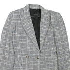 ZARA Womens Grey Check Blazer Jacket XS Cotton Blend Button Double-Breasted