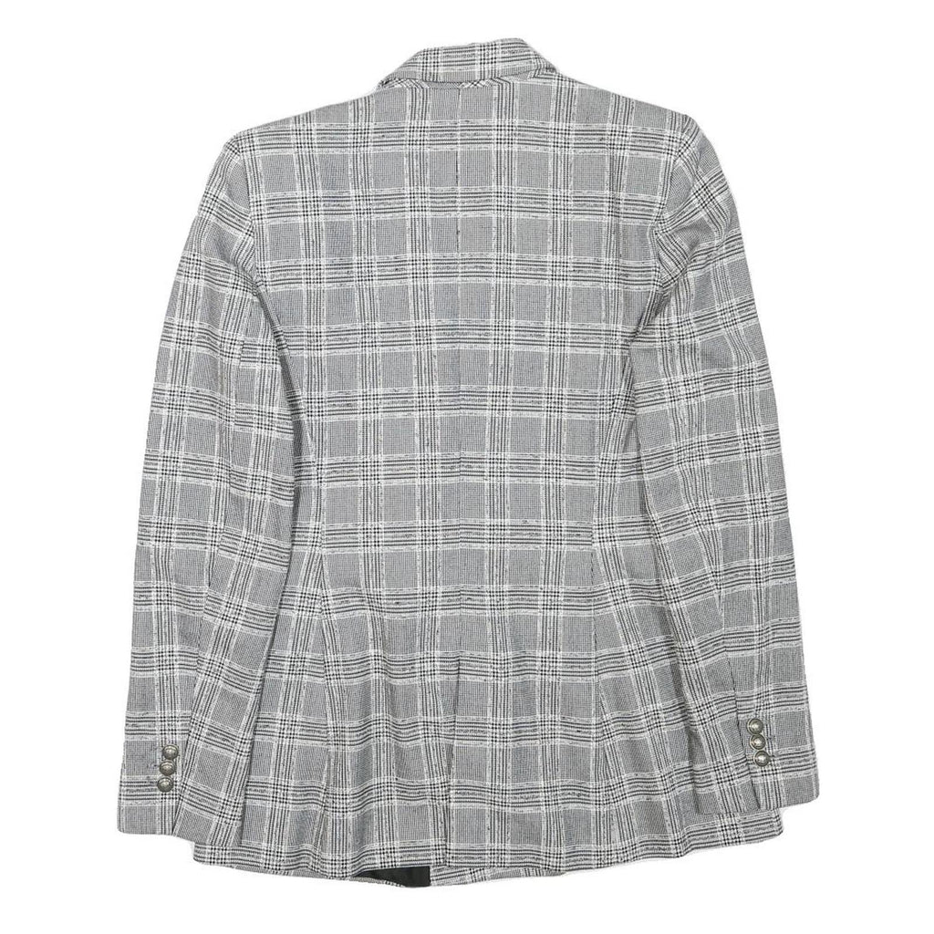 ZARA Womens Grey Check Blazer Jacket XS Cotton Blend Button Double-Breasted