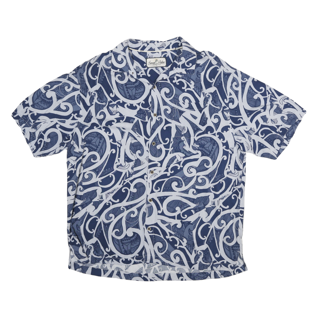 SEVEN PALM Mens Blue Rayon Button Jacket XL Abstract Pattern Summer Casual