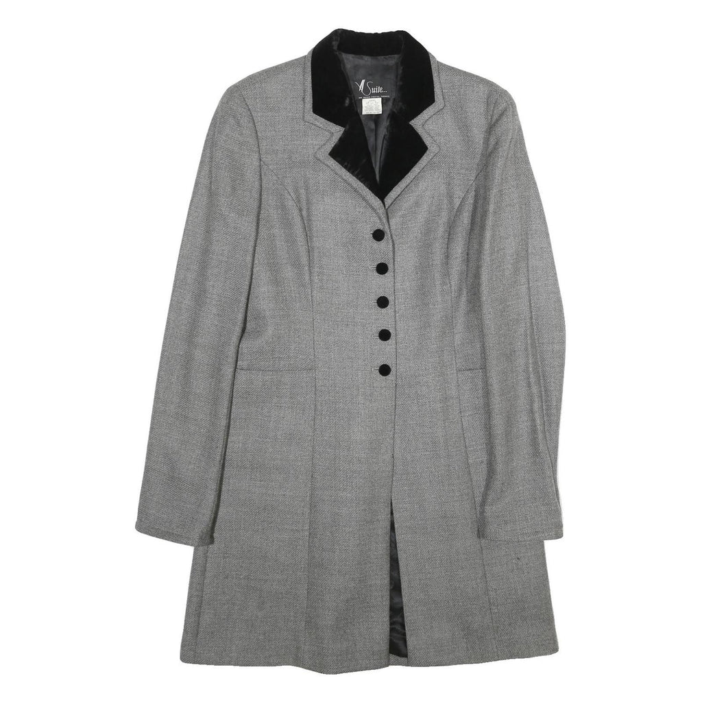SUITE Womens Grey & Black Wool Button Jacket UK 10 Tailored Plain Velvet Collar