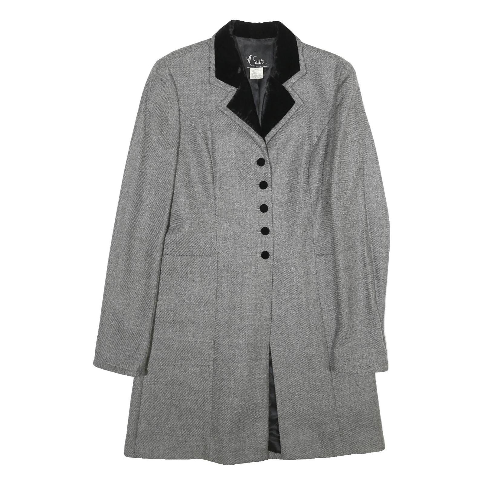 SUITE Womens Grey & Black Wool Button Jacket UK 10 Tailored Plain Velvet Collar
