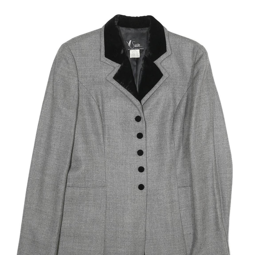 SUITE Womens Grey & Black Wool Button Jacket UK 10 Tailored Plain Velvet Collar