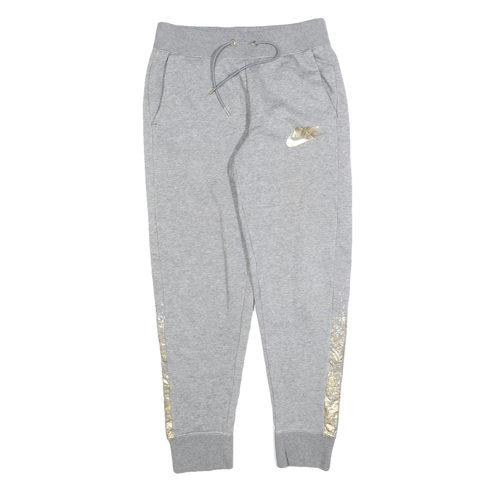 NIKE Womens Grey & Gold Joggers Slim Tapered S W26 L28 Sweatpants