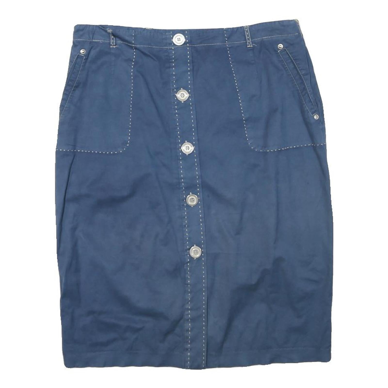 ELANA MIRO Womens Blue Cotton Blend Button Midi Skirt XL Casual Classic Style