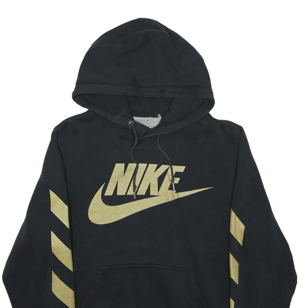 NIKE Womens Black & Gold Hoodie S Pullover Cotton Blend Sports Sweatshirt