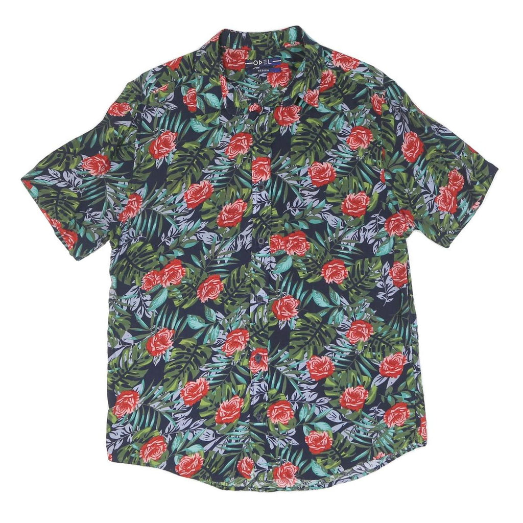 Mens Navy Blue Red Green Floral Pattern Short Sleeve Shirt M Cotton Summer
