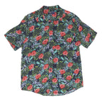 Mens Navy Blue Red Green Floral Pattern Short Sleeve Shirt M Cotton Summer