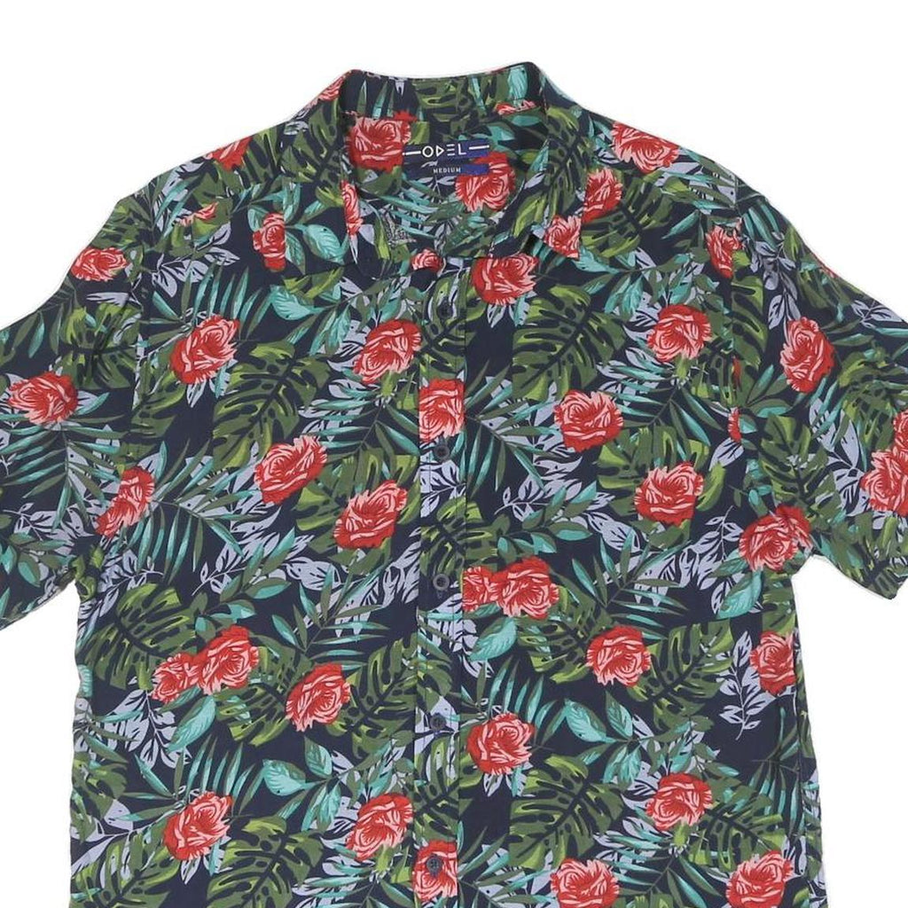 Mens Navy Blue Red Green Floral Pattern Short Sleeve Shirt M Cotton Summer