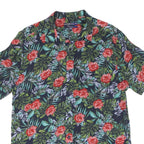 Mens Navy Blue Red Green Floral Pattern Short Sleeve Shirt M Cotton Summer