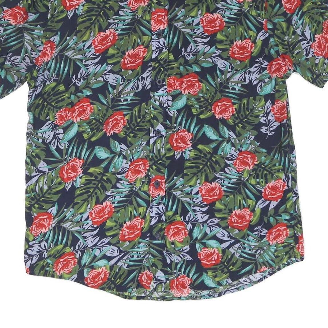 Mens Navy Blue Red Green Floral Pattern Short Sleeve Shirt M Cotton Summer