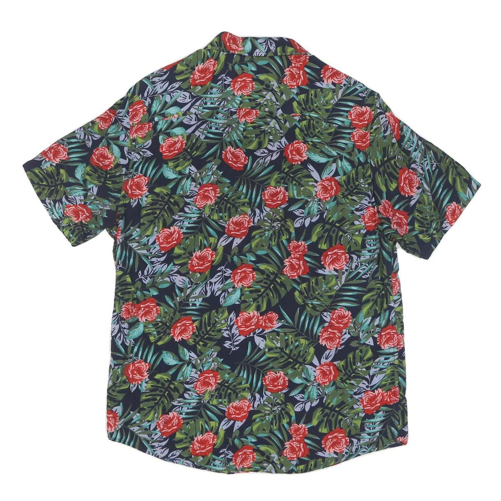 Mens Navy Blue Red Green Floral Pattern Short Sleeve Shirt M Cotton Summer