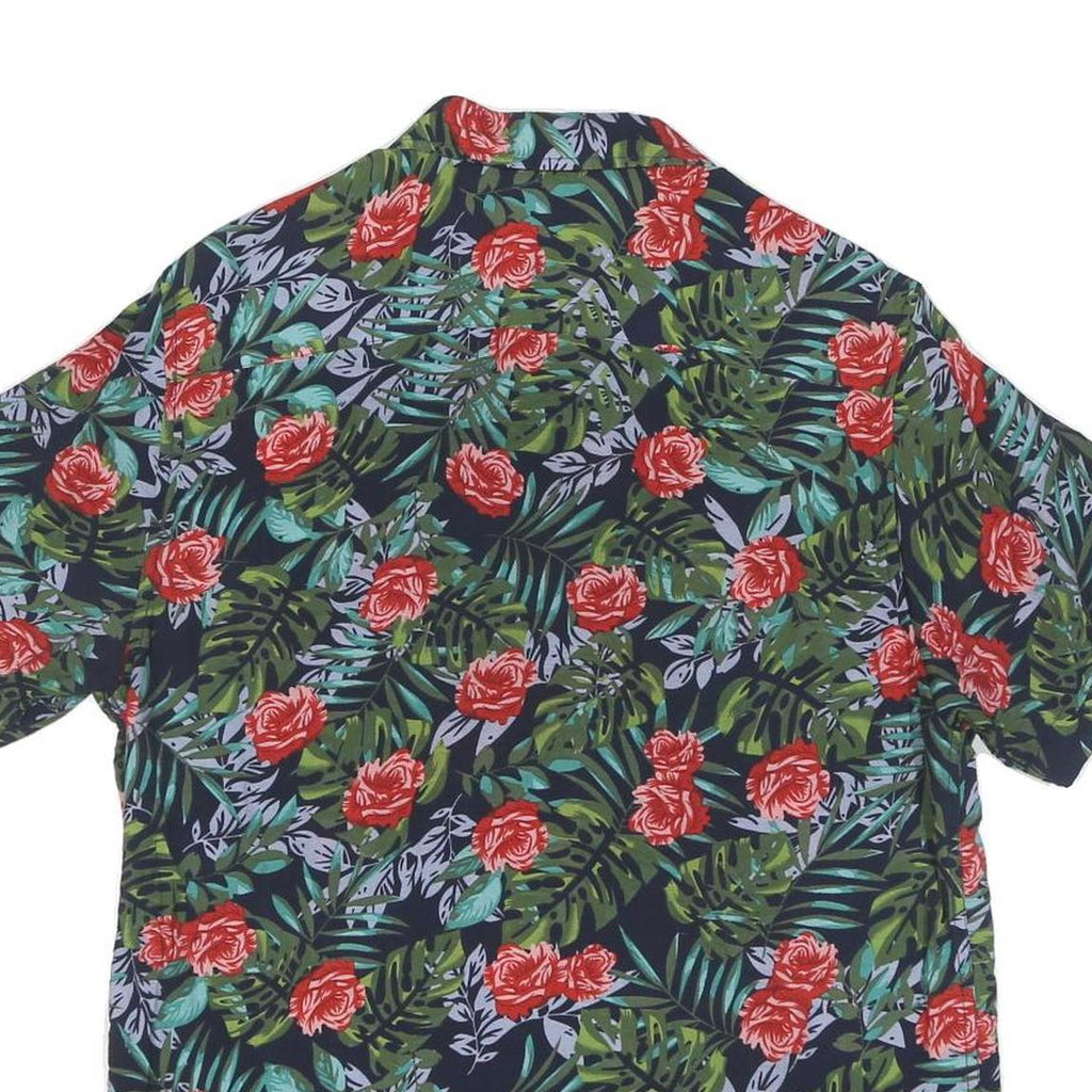 Mens Navy Blue Red Green Floral Pattern Short Sleeve Shirt M Cotton Summer