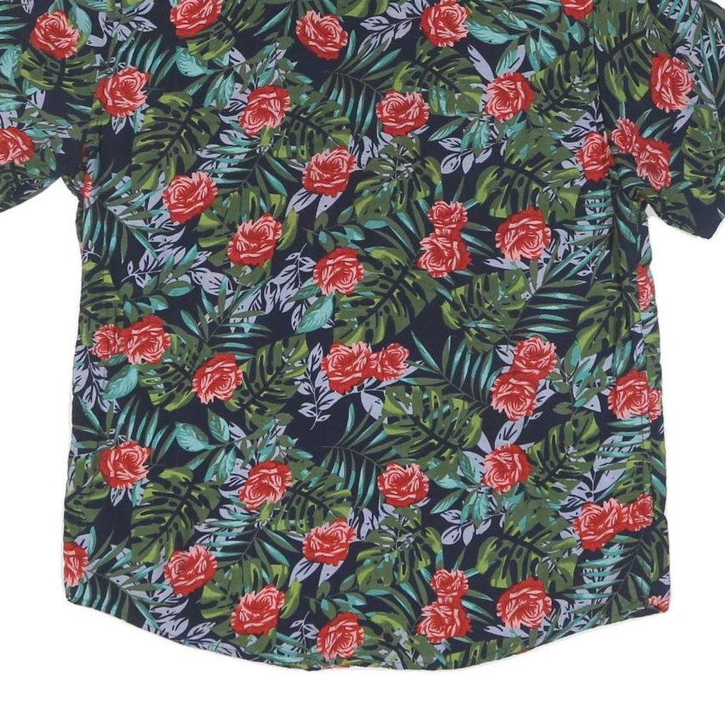Mens Navy Blue Red Green Floral Pattern Short Sleeve Shirt M Cotton Summer