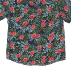 Mens Navy Blue Red Green Floral Pattern Short Sleeve Shirt M Cotton Summer