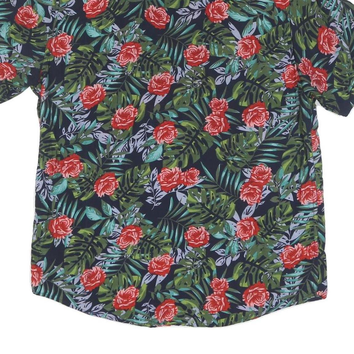 Mens Navy Blue Red Green Floral Pattern Short Sleeve Shirt M Cotton Summer