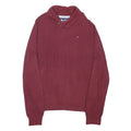 TOMMY HILFIGER Mens Maroon Patterned Pullover V Neck Chunky Knit XL Button