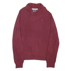 TOMMY HILFIGER Mens Maroon Patterned Pullover V Neck Chunky Knit XL Button