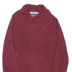 TOMMY HILFIGER Mens Maroon Patterned Pullover V Neck Chunky Knit XL Button