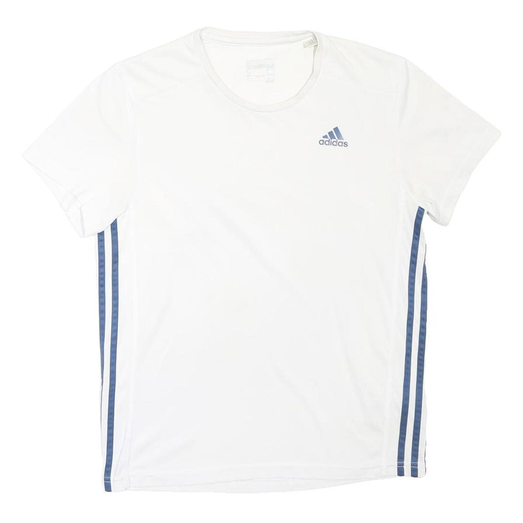 ADIDAS Mens White & Navy Blue Graphic T-Shirt S Short Sleeve Crew Neck