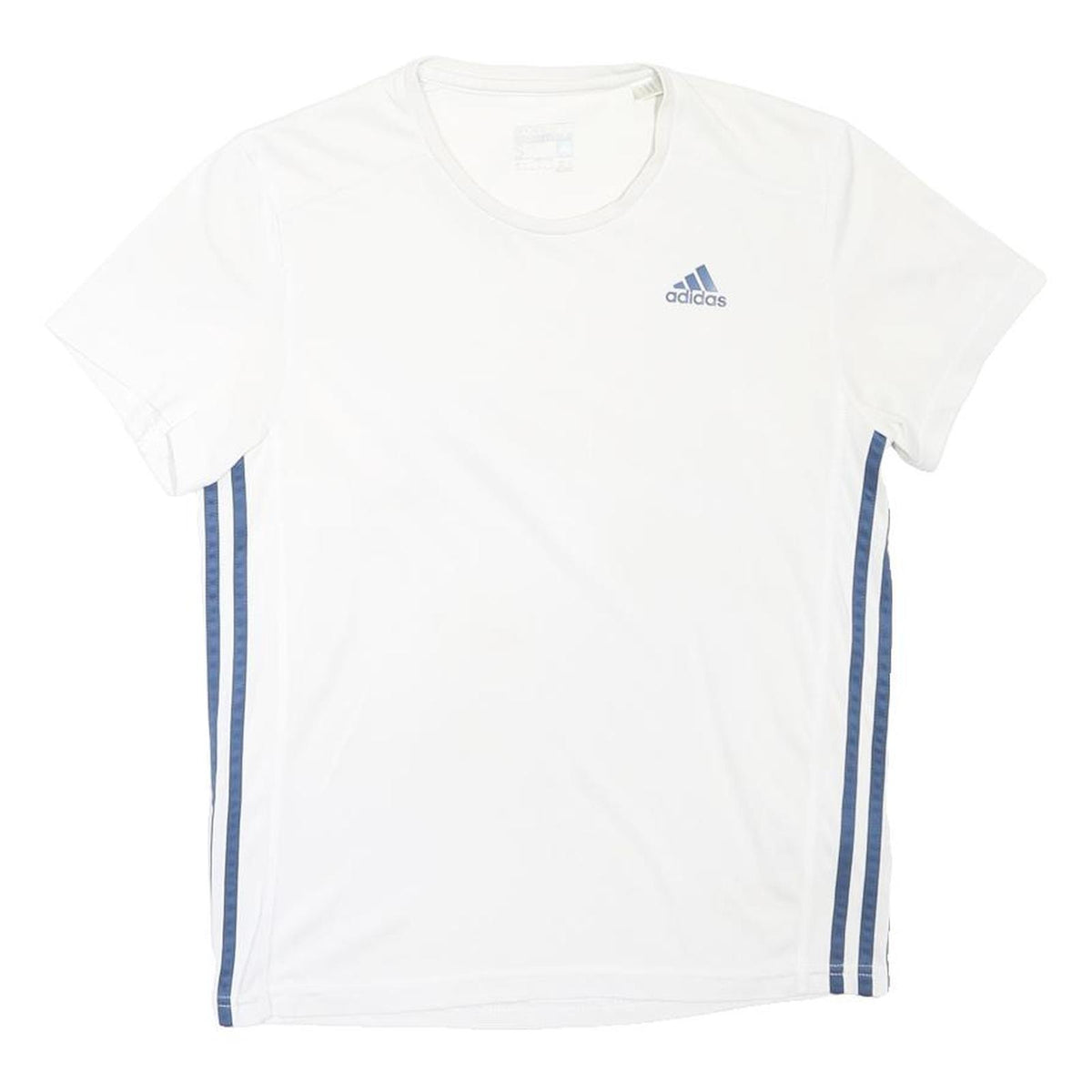 ADIDAS Mens White & Navy Blue Graphic T-Shirt S Short Sleeve Crew Neck