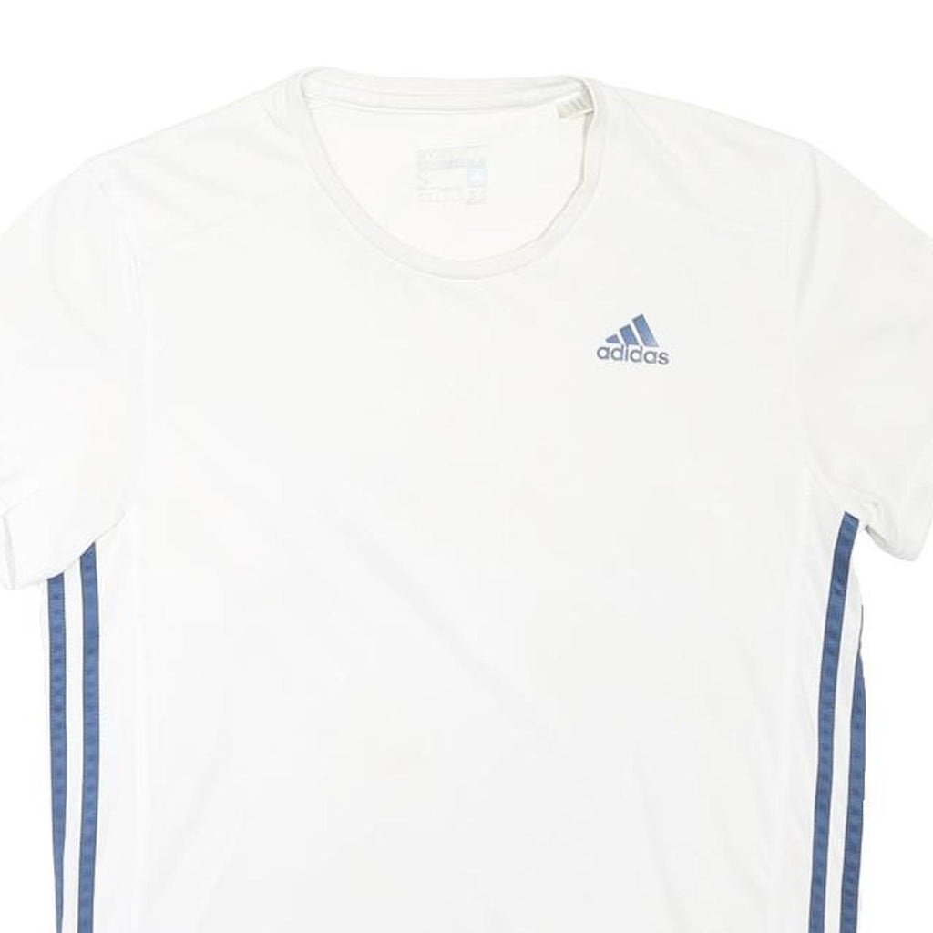 ADIDAS Mens White & Navy Blue Graphic T-Shirt S Short Sleeve Crew Neck